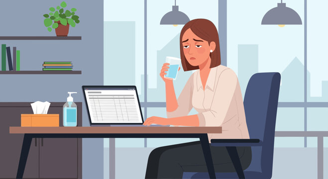 Woman Suffering From Symptoms While Working In An Office Environment, Feeling Unwell