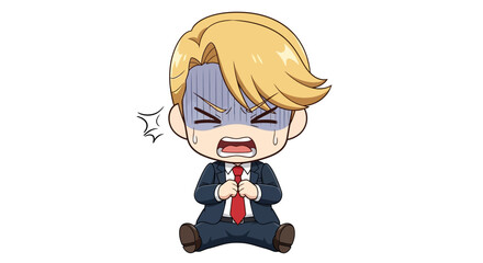 Obraz premium Chibi Anime Businessman Character Feeling Frustrated and Angry