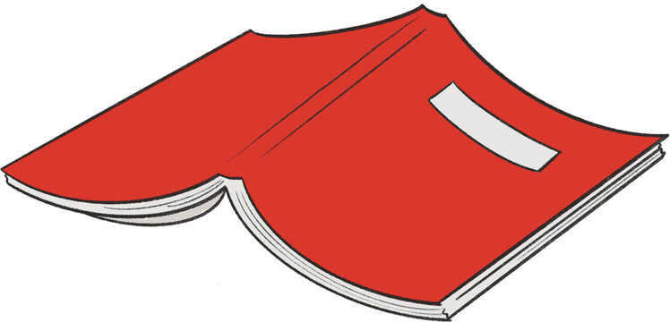 Hand drawn red notebook illustration isolated on transparent background for education, writing, and stationery themes.