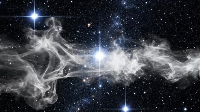 Celestial Whisper: A mesmerizing cosmic scene unfolds, showcasing a stellar tapestry of luminous celestial bodies and ethereal nebula clouds, evoking a sense of wonder.