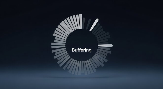 Circular buffering progress indicator with segments and text showing loading status