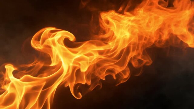 Fiery Flames: Abstract Orange Fire Movement Against Dark Background