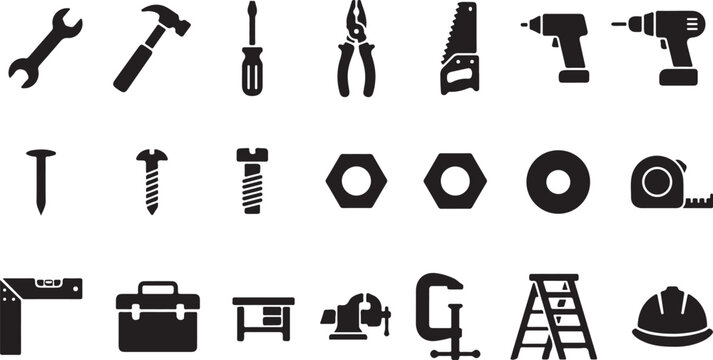 Black and white of common household and tools including scissors pens keys and a magnifying glass