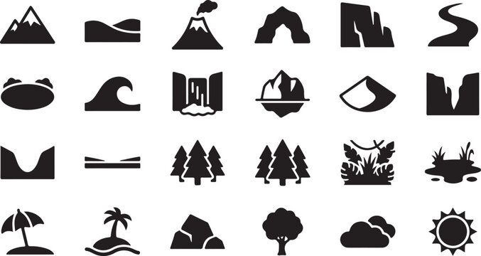 Black silhouette of animals birds insects sea creatures and plants