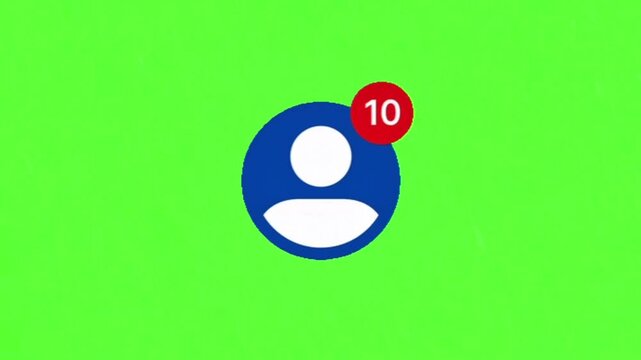 Digital user icon with ten new notifications in a red bubble, isolated on a vibrant green screen background, symbolizing online activity, alerts, and pending communication updates