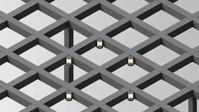 Ceiling with recessed lights in a grid pattern