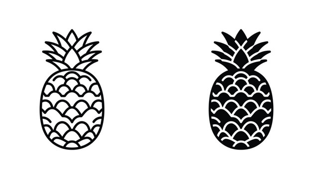 Stylized pineapple fruit icon set with detailed leaf and texture patterns for tropical branding