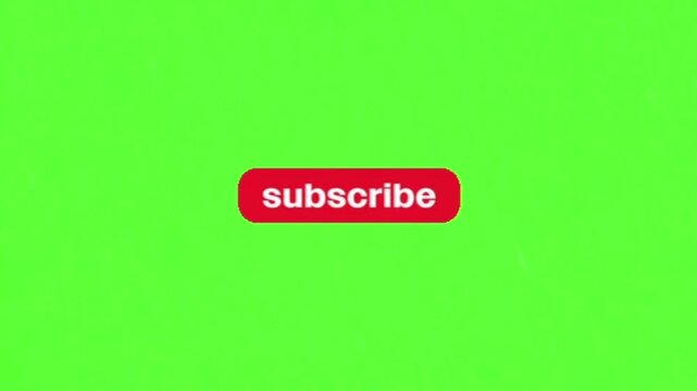 Animated red subscribe button on a green screen background with subtle shadow effect and motion, ideal for video content creation and channel engagement