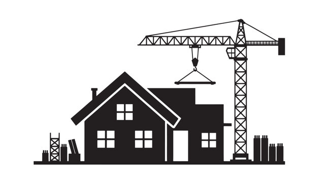 House Under Construction With Crane For Building And Real Estate Concepts