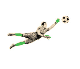 Naklejka premium Soccer goalkeeper halftone cutout. Football championship collage element.