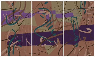 Modern interior triptych. The picture is painted by hand on a tablet. © neurostructure