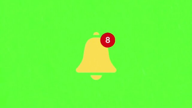 A yellow notification bell icon with a red circle containing the number eight, symbolizing alerts and updates on a green screen background