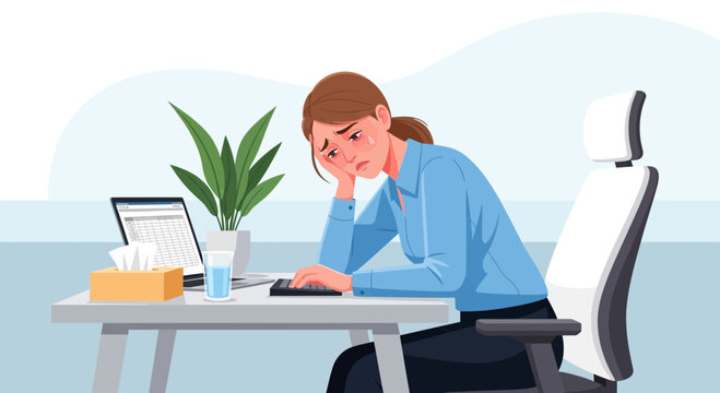 Woman Suffering Anxiety and Depression at Work, Financially Stressed, Burnout Syndrome