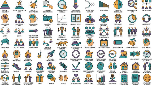 Collection of business and finance icons graphs charts people money symbols with business teamwork analysis strategy planning investment presentation statistics document