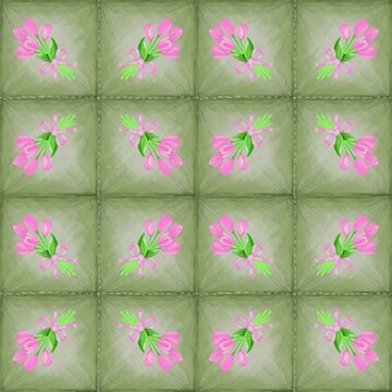 Seamless tulip tile pattern with pink bouquets and green textured background, perfect for textiles, wallpapers, and gift wrap.
Elegant floral design optimized for stock photo platforms, ideal for fash