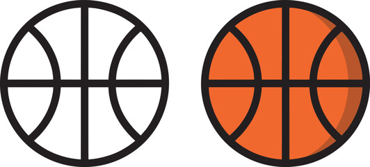 Basketball icons set in outline solid and colored styles with arts sport and game athletic activity © lok0077