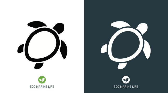 Two-tone eco marine life logo set featuring a circular emblem with sea life motifs for sustainable branding and ocean conservation.