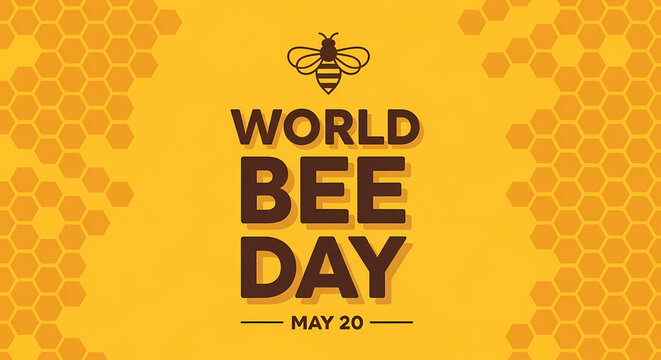 World Bee Day - a graphical illustration with a bee emblem and text. A design for awareness