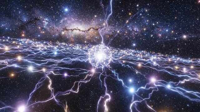 A massive supernova explosion radiates intense energy and light across the deep cosmic galaxy.