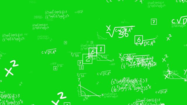 Math Formulas and Geometry Theory with Fast Camera zooming Motion video. Scientific Mathematical animation on solid Background.