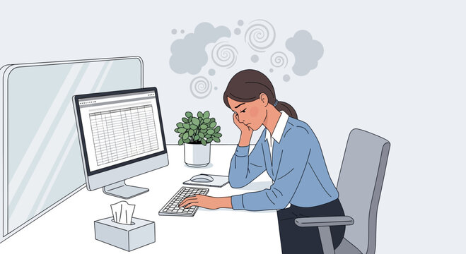 Woman Experiencing Work-Related Fatigue and Stress In The Office Working On Documents