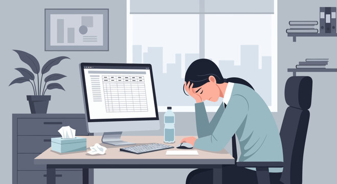 Woman Experiencing Work-Related Stress And Overwhelming Emotions In The Office Setting