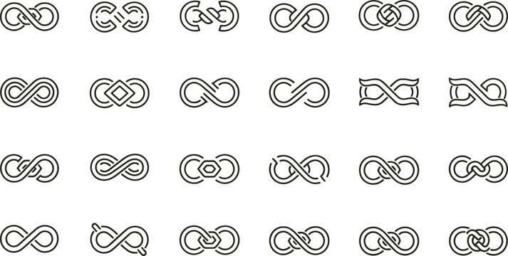 Minimal infinity symbol icon set with continuous loop shapes connection concepts and abstract modern line design variations