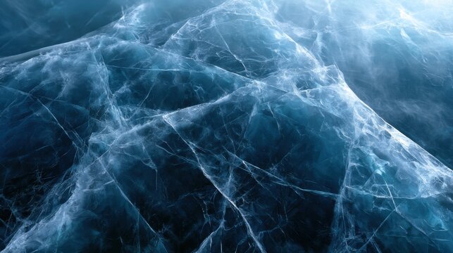 Close-up of deep blue cracked ice texture