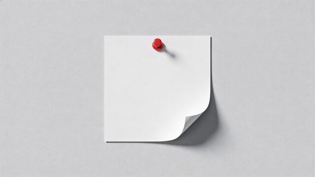 Minimalist studio mockup featuring a blank white sticky note pinned to a light gray wall with a red push pin.