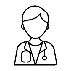 Fototapeta premium Minimalist line art illustration of a doctor wearing a stethoscope around neck isolated on transparent background simple design for medical health care concepts