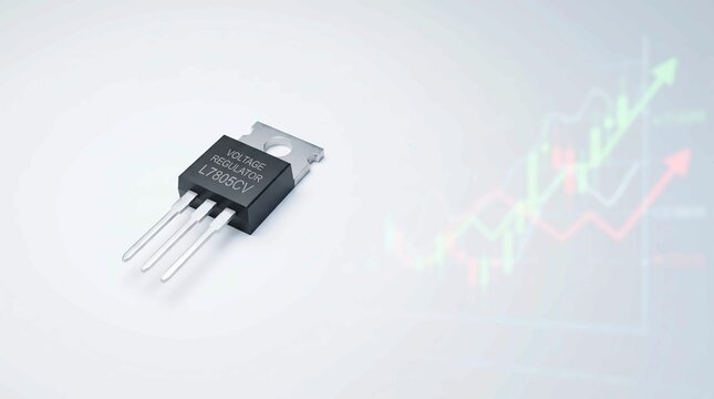 close-up of mosfet transistor on white background with bokeh light effect