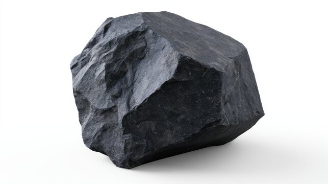 A single piece of dark basalt rock isolated on white background