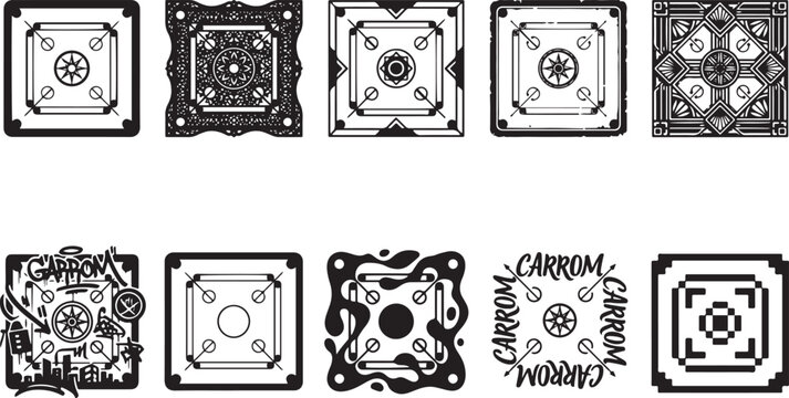 Carrom Board Vector Icon Set, Professional Graphic Illustrations of Traditional Indoor Games, Striker and Coin Patterns for Sports Gaming Design, Assets