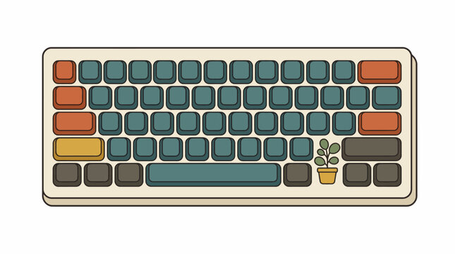 Minimalist Retro Mechanical Keyboard with Plant Keycap Illustration
