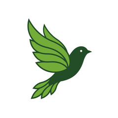 Fototapeta premium Green Flying Bird Logo Vector Illustration - Eco-Friendly Nature Icon for Sustainability and Environmental Conservation Branding