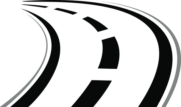 Winding road path with perspective view highway curve silhouette vector icon