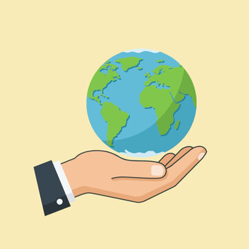 Hand Holding Earth Globe Vector Illustration - Global Business and Environmental Responsibility Concept
