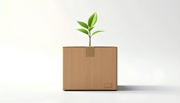 Ethical Brand Growth: Young Plant Sprouting from Cardboard Box