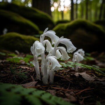 Ghost Plant Cluster in Forest - A Botanical Wonder.