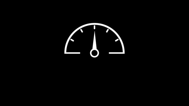 Withe close Speed meter animation, speed test. Technical analysis meter icon abstract. on black background.Digital symbols at the speed meter 4k video animation.