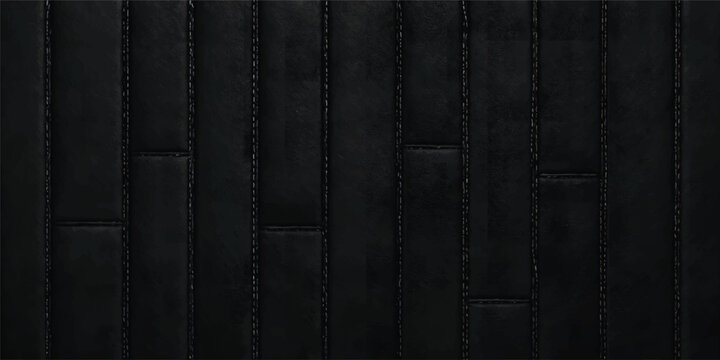 Modern Black Leather Panel Texture Background with Vertical Stitch Pattern Luxury Upholstery Design