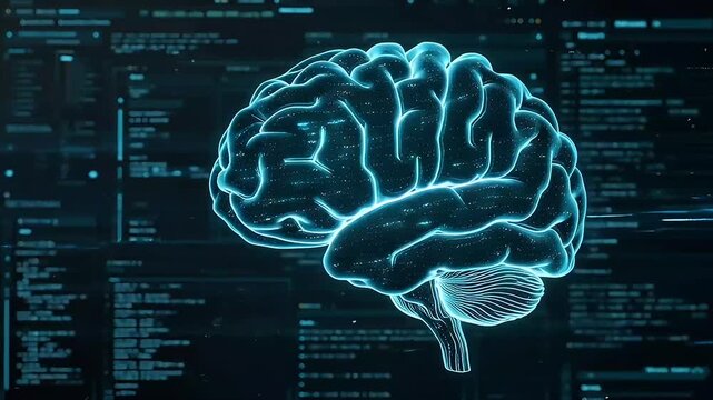 A futuristic digital brain illustration with glowing neural patterns and advanced technology interface elements. Represents artificial intelligence, neural networks, machine learning, and modern techn