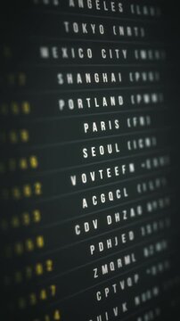 Airport Departure Board Vertical Background
Vertical travel background made up of an airport departure board with scrolling informations on flight destination, time and decoding text