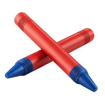 Two Red and Blue Crayons Crossed