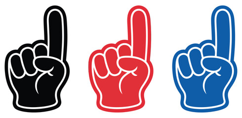 Fototapeta premium Foam hand number one gesture vector representing sports fan support cheering crowd and competition celebration concept.