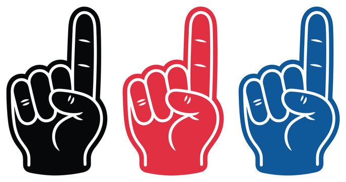 Foam hand number one icon for sports fans cheering team support and championship celebration vector illustration.