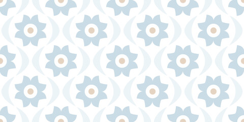 Cute small blue flowers motif doodle shapes pattern continuous classic white background. Modern decoration ditsy floral fabric design textile swatch all over print block. © akilev