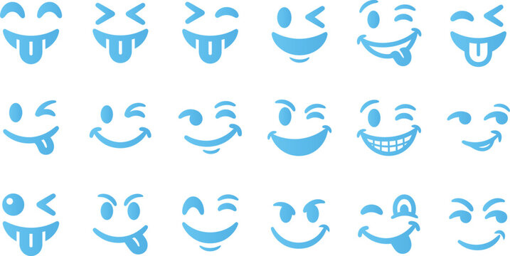 Set of emoji and emoticon face icons happy sad wink tongue out smile expressions symbols vector.