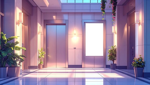 Sunlight lobby with elevators