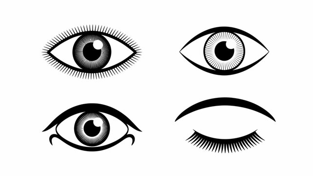 Stylized black eye illustrations set featuring open and closed eye designs on a white background